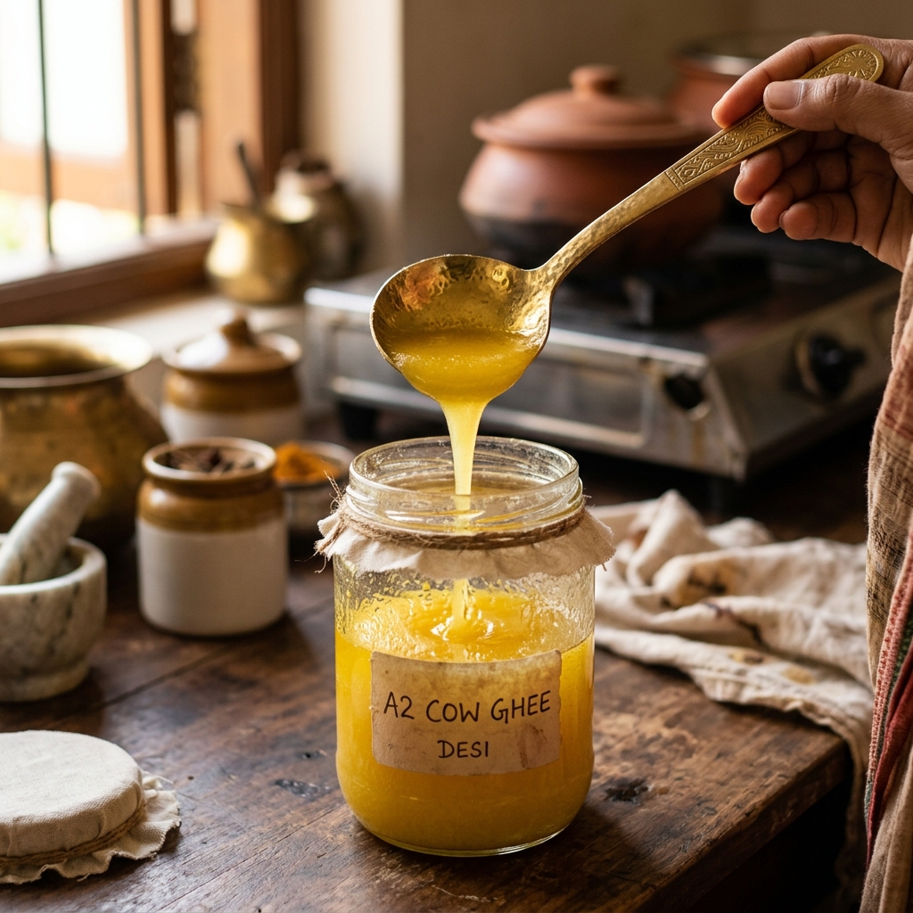 Cow A2 Ghee on spoon